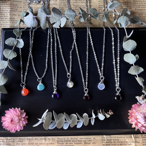 Dainty Teardrop Gemstone Necklace - Picture 6 of 14